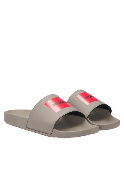 Chinelo Hugo Slides With Logo - Marrom Claro