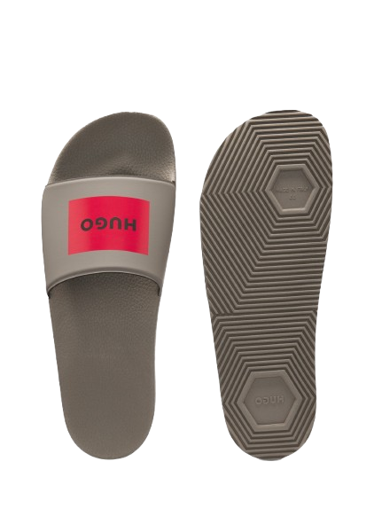 Chinelo Hugo Slides With Logo - Marrom Claro